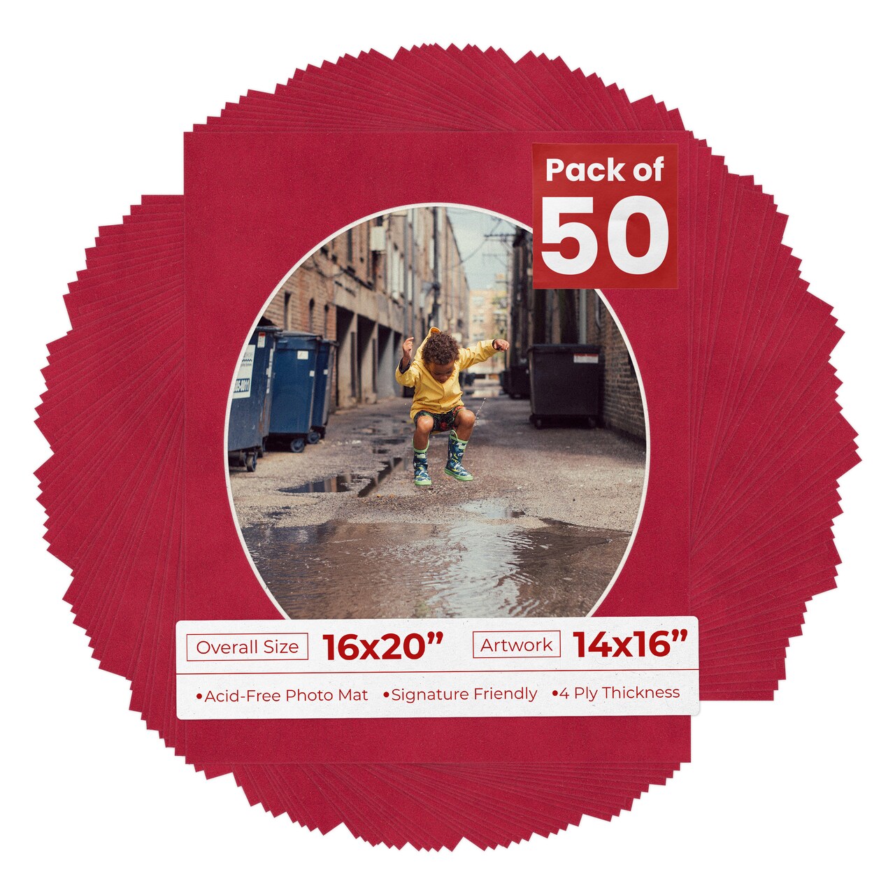 Red Suede Mat Board for 16x20 Frames - Oval Opening for 14x16 Photos